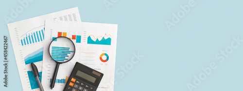 Obraz na płótnie Business graphs and charts on table. Financial development, Banking Account, Statistics w salonie