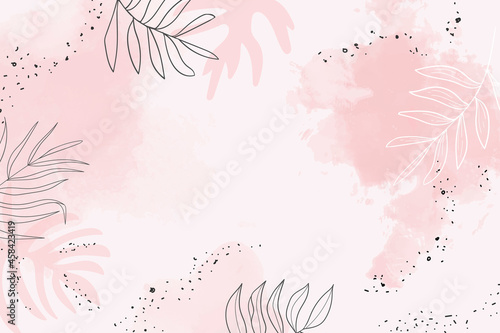 Pink leafy watercolor background vector