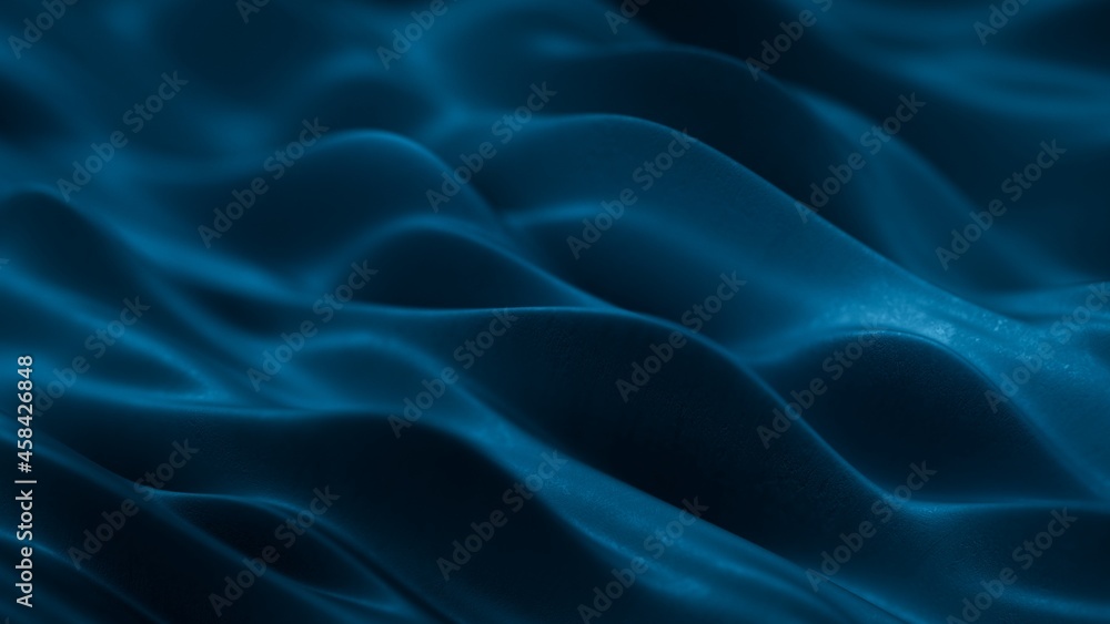 Fototapeta premium Blue wavy surface abstract background. 3D render illustration