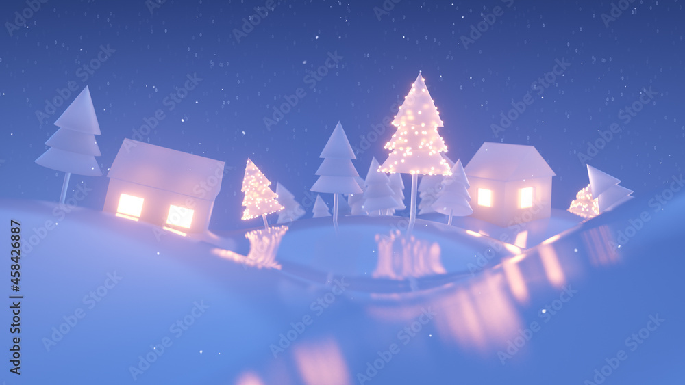 Fototapeta premium Village in winter 3D render