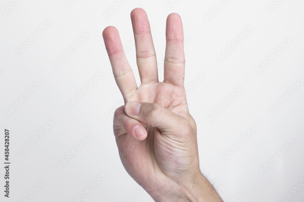Gesto de una mano haciendo el numero tres Gesto de una mano haciendo el numero tres
