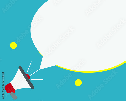 Megaphone loud hailer with speech bubble for text add on blue background