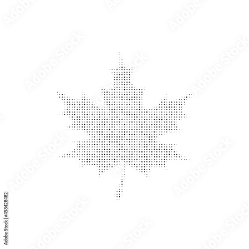 The maple leaf symbol filled with black dots. Pointillism style. Vector illustration on white background