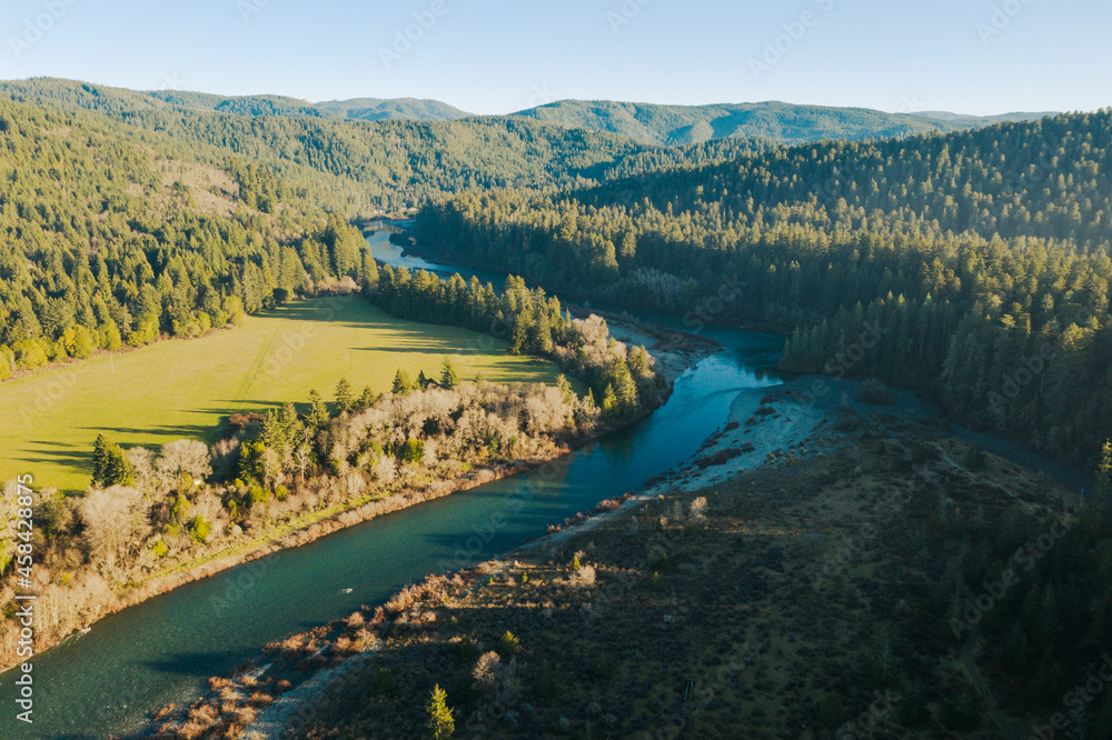 Winding Smith River in California, drone photo