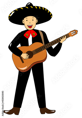 nice smiling mexican mariachi singing and playing guitar