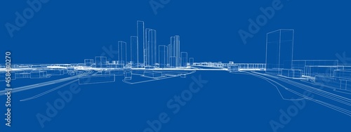 Vector 3d urban landscape. Buildings and roads