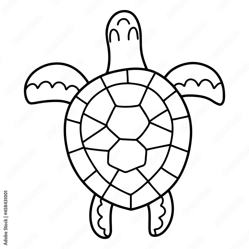 Happy turtle hand-drawn vector illustration. Wild marine animal ...