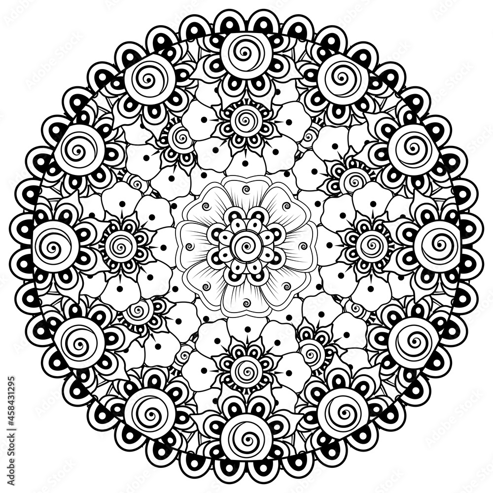 Circular pattern in the form of mandala with flower for henna, mehndi, tattoo, decoration. Circular pattern in the form of mandala with flower for henna, mehndi, tattoo, decoration.