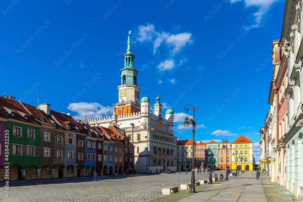 Image of Poznan city historical streets and old market square in Poland