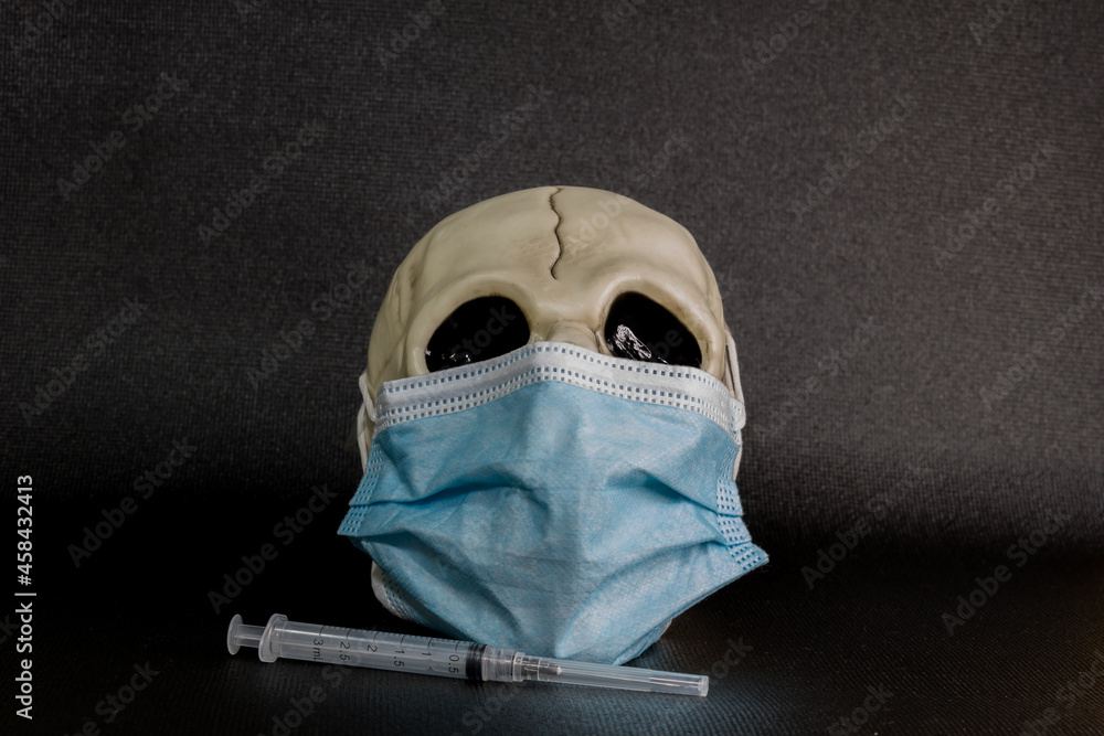human skull wearing mask
COVID protection. coronavirus deaths