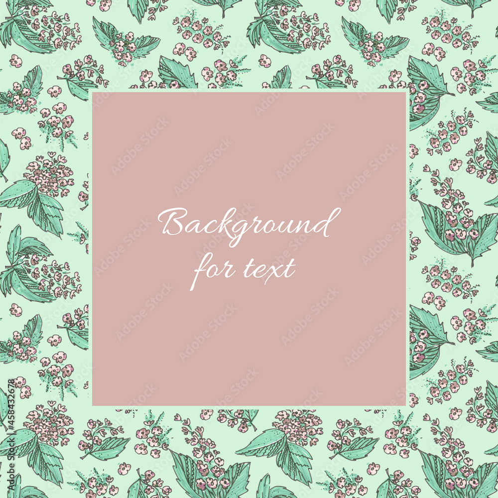 Multicolored Template Background for Holidays stories on floral turquoise semless pattern. Square gray Backgrounds for text. Felt pen Floral Element in the style of cartoon. Doodle and scribble Pink