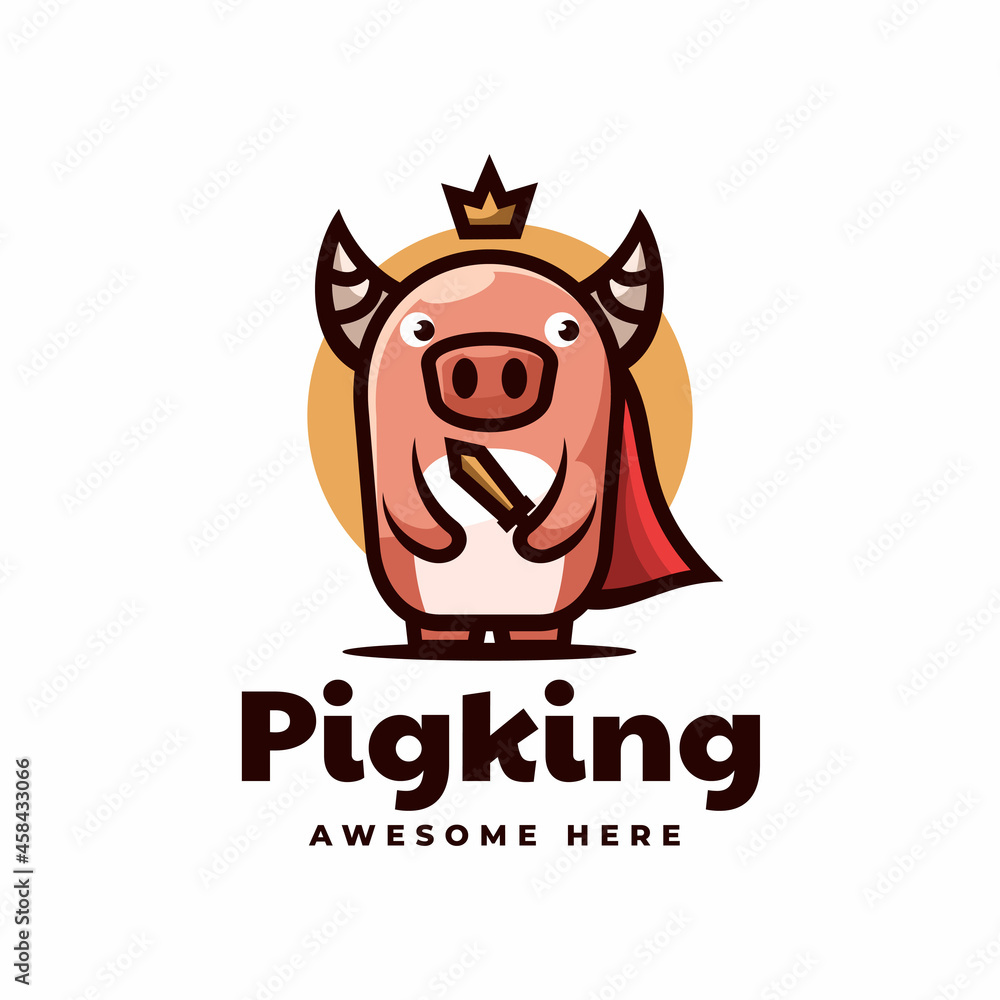 Vector Logo Illustration Pig King Mascot Cartoon Style. Vector Logo Illustration Pig King Mascot Cartoon Style.