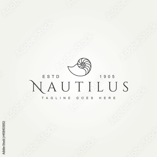 nautilus minimalist line art badge logo icon template vector illustration design. simple modern ammonite, marine, animal, seashell emblem logo concept