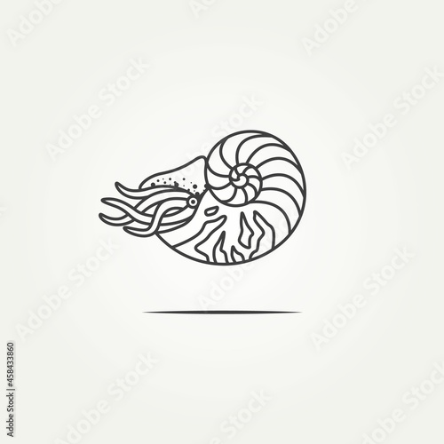 isolated nautilus ocean shell minimalist line art logo icon template vector illustration design. simple modern seashell, marine, animal logo concept