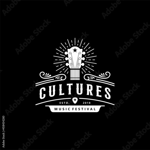 Vintage Guitar Music Culture Festival Logo Design