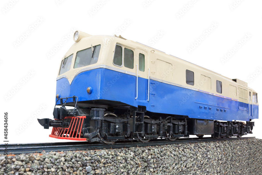 Locomotive on railway isolated on white background with clipping path