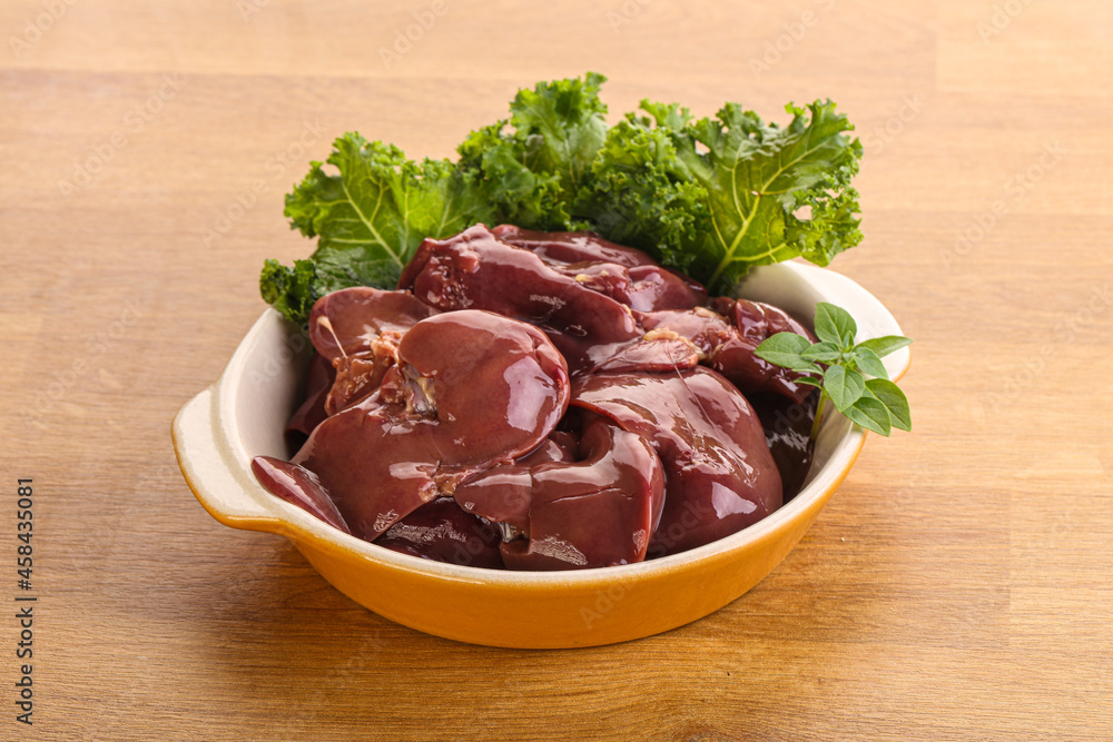 Raw chicken liver in the bowl