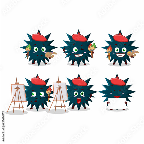 Artistic Artist of biohazard virus cartoon character painting with a brush