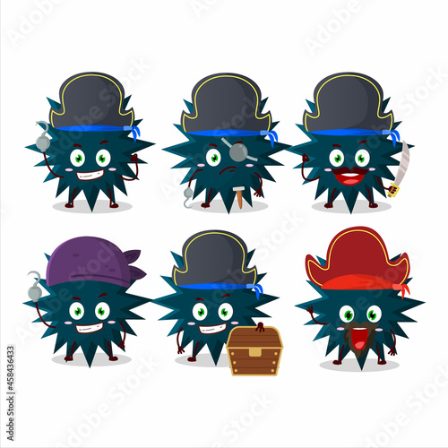 Cartoon character of biohazard virus with various pirates emoticons