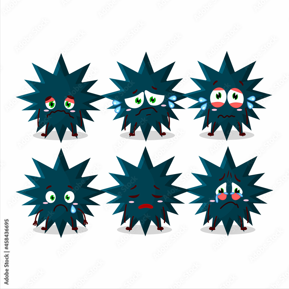 Biohazard virus cartoon character with sad expression Biohazard virus cartoon character with sad expression