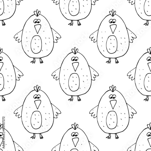 birds seamless pattern hand drawn doodle. vector, minimalism. chickens, cute baby print, wallpaper, textiles, decor.