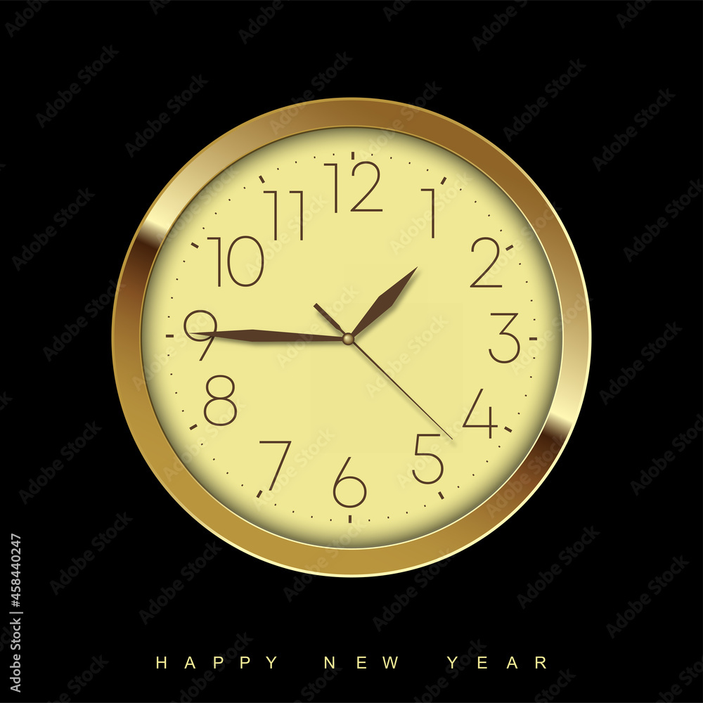 Happy New Year with golden clock. Vector illustration Happy New Year with golden clock. Vector illustration