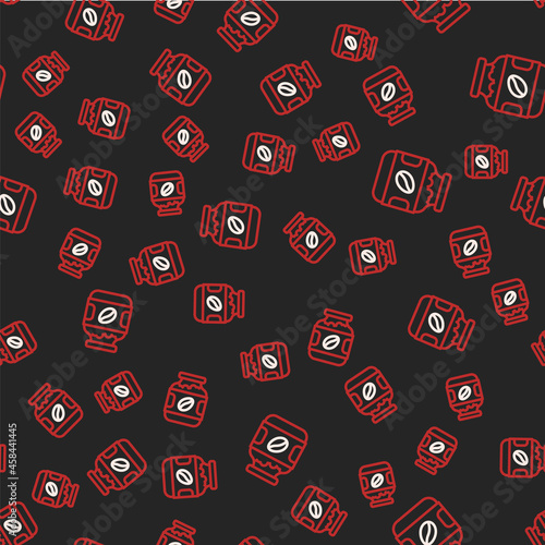 Line Coffee jar bottle icon isolated seamless pattern on black background. Vector