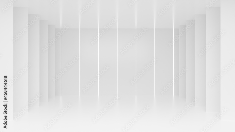 Fototapeta premium White clean empty architecture interior space room studio background wall display products minimalistic. 3d rendering.