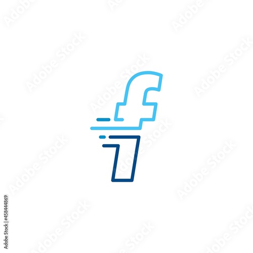 f letter dash lowercase tech digital fast quick delivery movement line outline monoline blue logo vector icon illustration