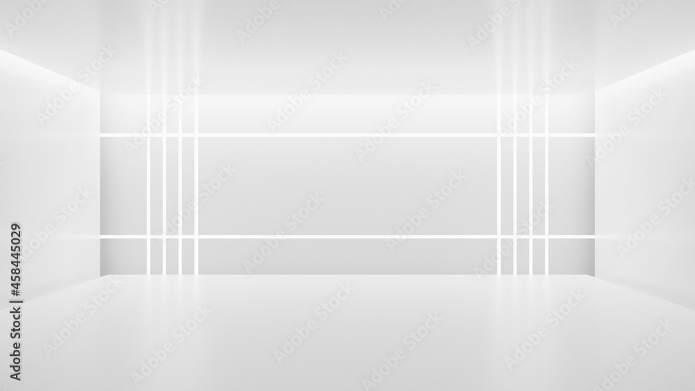 Fototapeta premium White clean empty architecture interior space room studio background wall display products minimalistic. 3d rendering.