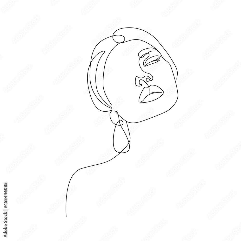 Woman Face Line Art Drawing. Abstract Female Head One Line Drawing for Wall Art, Fashion Prints, Posters. Art Sketch Print, Black And White Single Line Art, Feminine Poster. Vector EPS 10 Woman Face Line Art Drawing. Abstract Female Head One Line Drawing for Wall Art, Fashion Prints, Posters. Art Sketch Print, Black And White Single Line Art, Feminine Poster. Vector EPS 10