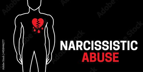 Narcissistic Abuse Black Illustration with Man and Bleeding Hearth