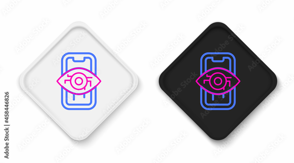 Line Computer vision icon isolated on white background. Technical vision, eye circuit, video surveillance system, augmented reality systems. Colorful outline concept. Vector Line Computer vision icon isolated on white background. Technical vision, eye circuit, video surveillance system, augmented reality systems. Colorful outline concept. Vector