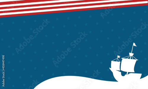 Illustration Vector Graphic Columbus Day Background, with United Stated Flag Color and Silhouette of Cruiser Ship. Suitable to place on video content with that theme. © cartoon11