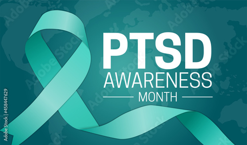 PTSD Awareness Month Background Illustration with Teal Ribbon