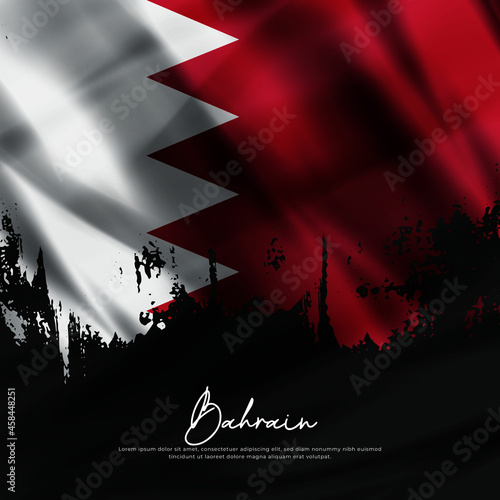 illustration of waving Bahrain flag silk grunge background