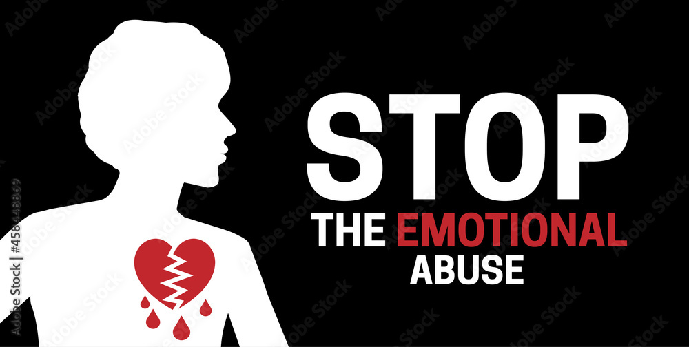 Stop Emotional Abuse Background Illustration with a Woman and Bleedig Hearth