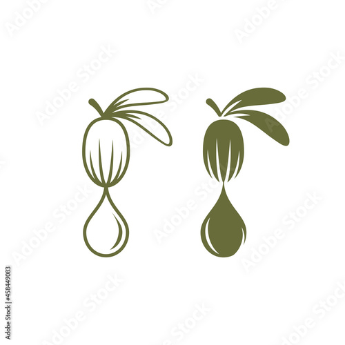 Shea nut with oil drop green icon. vitellaria beauty and cosmetics oil.