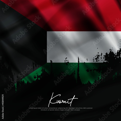 illustration of waving Kuwait flag silk grunge background