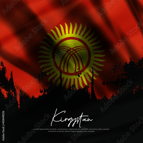 illustration of waving Kyrgyzstan flag silk grunge background