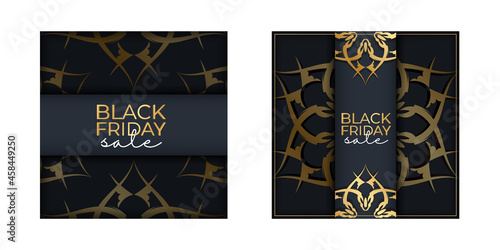 Template Poster For Black Friday in dark blue color with vintage gold ornament