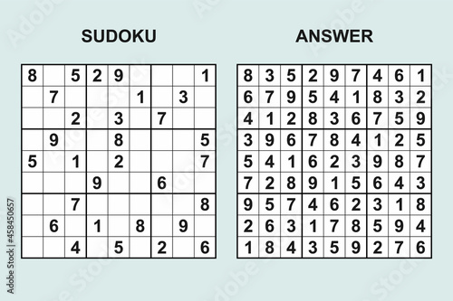 Vector sudoku with answer 453. Puzzle game with numbers.