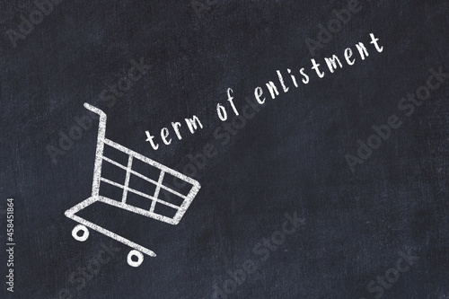 Konstfotografi Chalk drawing of shopping cart and word term of enlistment on black chalboard