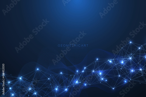 Structure molecule and communication. Dna, atom, neurons. Scientific concept for your design. Connected lines with dots. Medical, technology, chemistry, science background. Vector illustration.