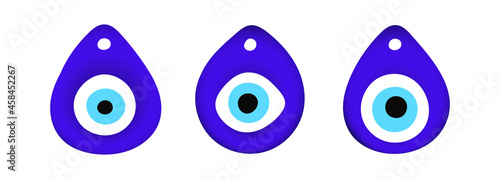 Blue oriental evil eye symbol amulet flat style design vector illustration isolated on white background. Greek or turkish nazar protection talisman. photo