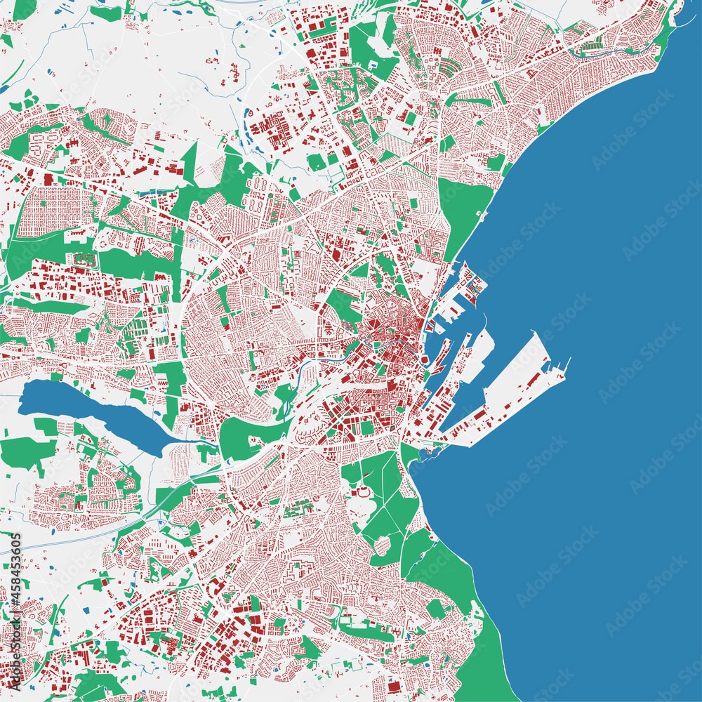 Aarhus map. Detailed map of Aarhus city administrative area. Cityscape urban panorama. Stock ...