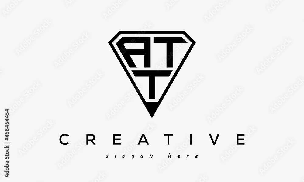 initial letters logo ATT black monogram diamond pentagon shape with ...