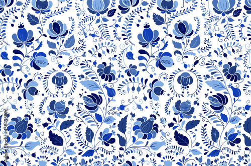 Gzhel decorative ornament. Seamless Pattern Background
