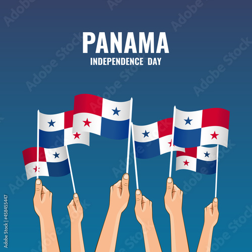 Vector Illustration of Panama Independence Day. Hands hold the flags of the country
