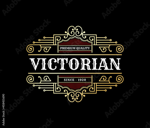Vintage luxury royal frame labels with typography logo for beer whiskey alcohol drinks bottle box label packaging Engraving vector illustration design template